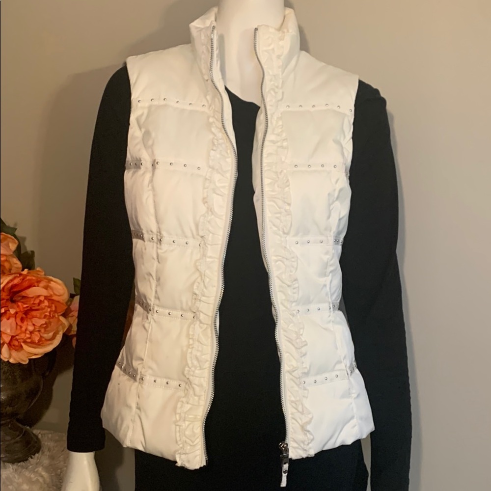 WHBM Ivory Silver Studded Ruffle Vest XS